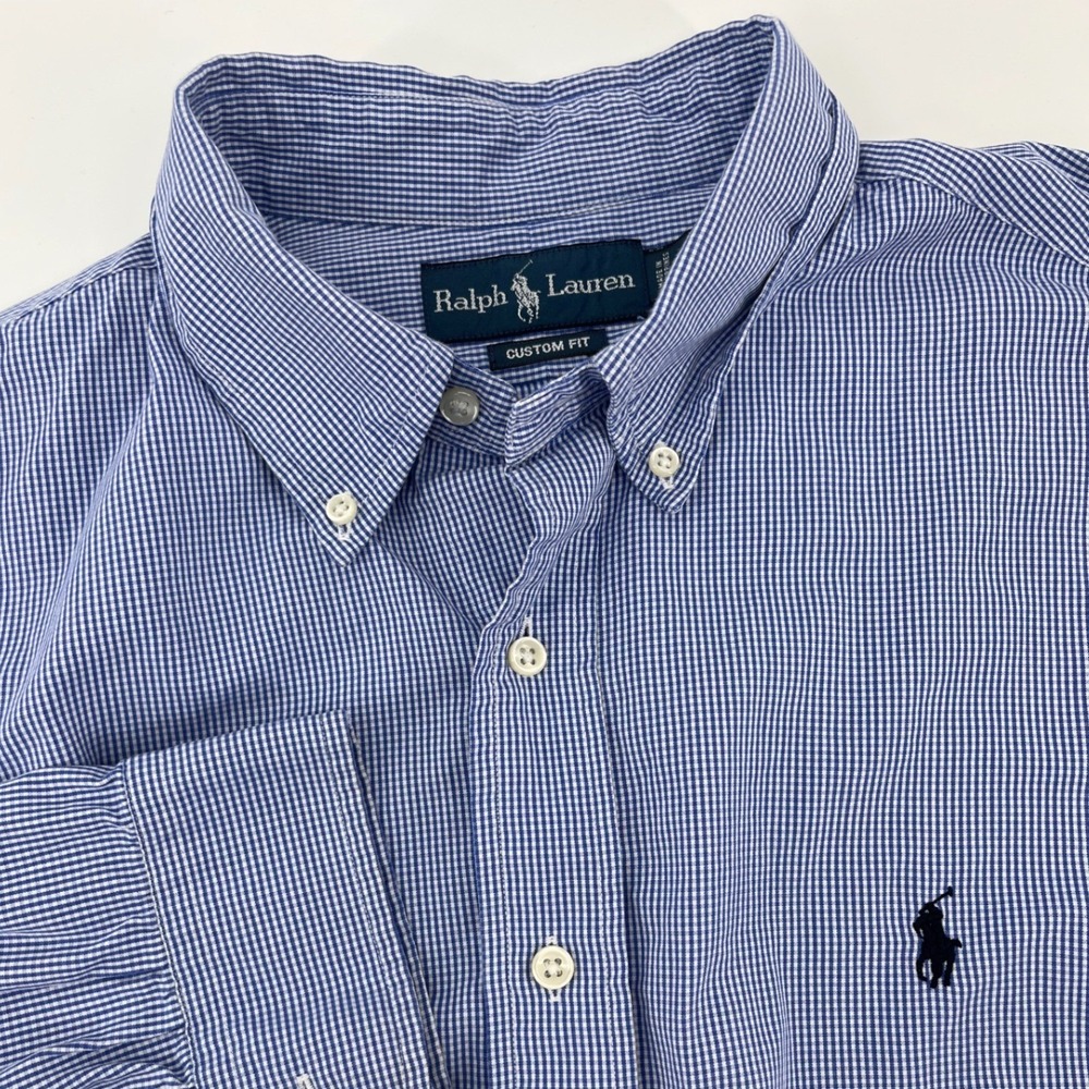 Ralph Lauren Button Down Mens XL Blue Gingham Custom Fit Long Sleeve Shirt
